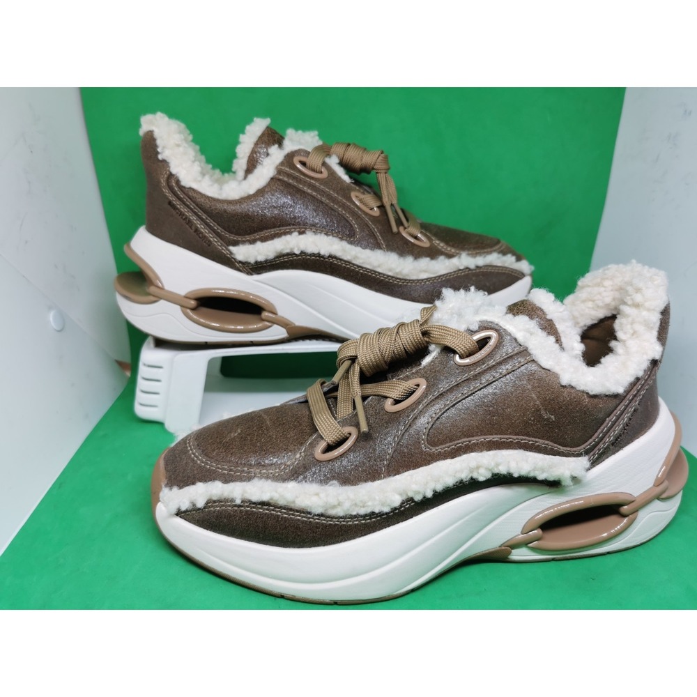 Michael Kors Toni Trainer Distressed Leather & Sherpa Women's Sneakers Size 9.5M